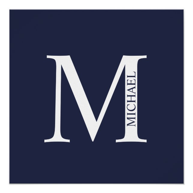 Navy Blue Personalized Monogram and Name Poster (Front)