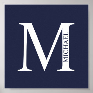 Navy Blue Personalized Monogram and Name Poster
