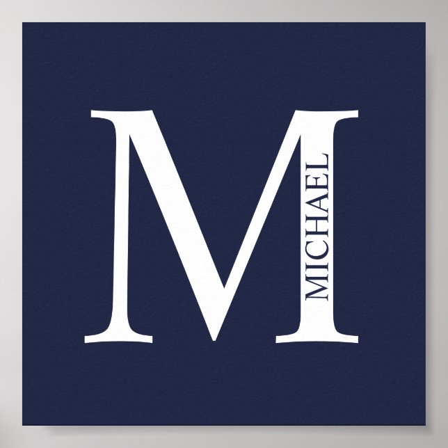 Navy Blue Personalized Monogram and Name Poster (Front)