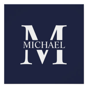 Navy Blue Personalized Monogram and Name Poster