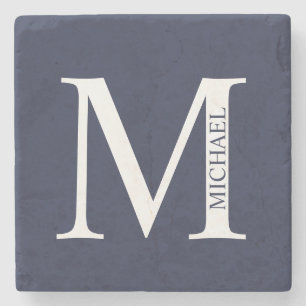 Navy Blue Personalized Monogram and Name Stone Coaster