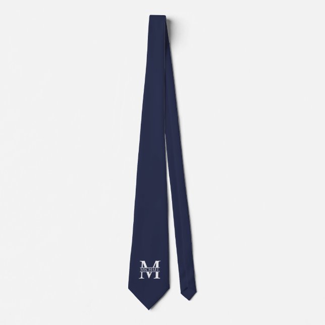 Navy Blue Personalized Monogram and Name Tie (Front)