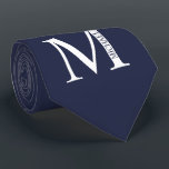 Navy Blue Personalized Monogram and Name Tie<br><div class="desc">Personalized Monogram and Name Gift
features personalized monogram and name in classic serif font style.

Perfect as father's day gifts for dad,  gifts for groomsmen and for any special occasions.</div>