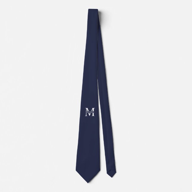 Navy Blue Personalized Monogram and Name Tie (Front)