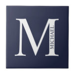 Navy Blue Personalized Monogram and Name Tile<br><div class="desc">Personalized Monogram and Name Design
features personalized monogram and name in classic serif font style.</div>