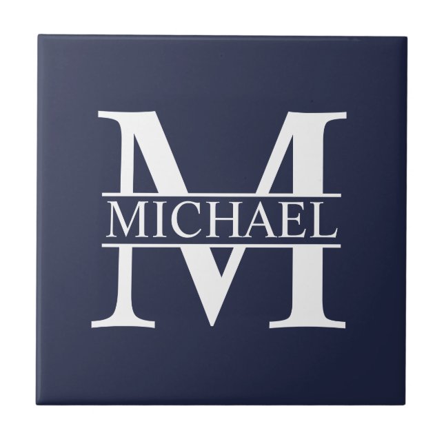 Navy Blue Personalized Monogram and Name Tile (Front)