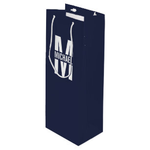 Navy Blue Personalized Monogram and Name Wine Gift Bag