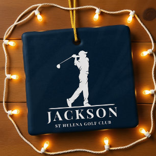 Navy Blue Personalized Monogram Golf Swing Ceramic Ornament