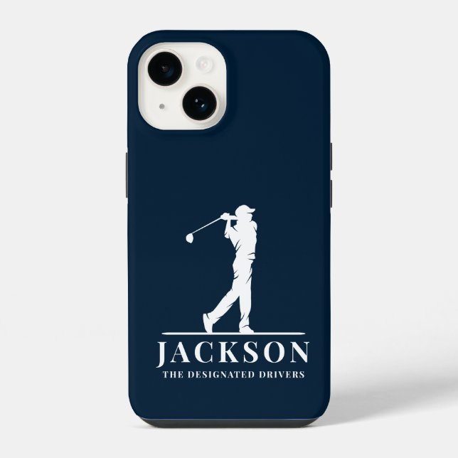 Navy Blue Personalized Monogram Golfer iPhone Case (Back)