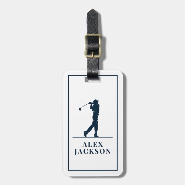 Navy Blue Personalized Monogram Golfer Luggage Tag (Front Vertical)