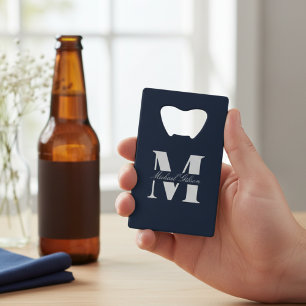 Navy Blue   Personalized Monogram Groomsmen  Credit Card Bottle Opener