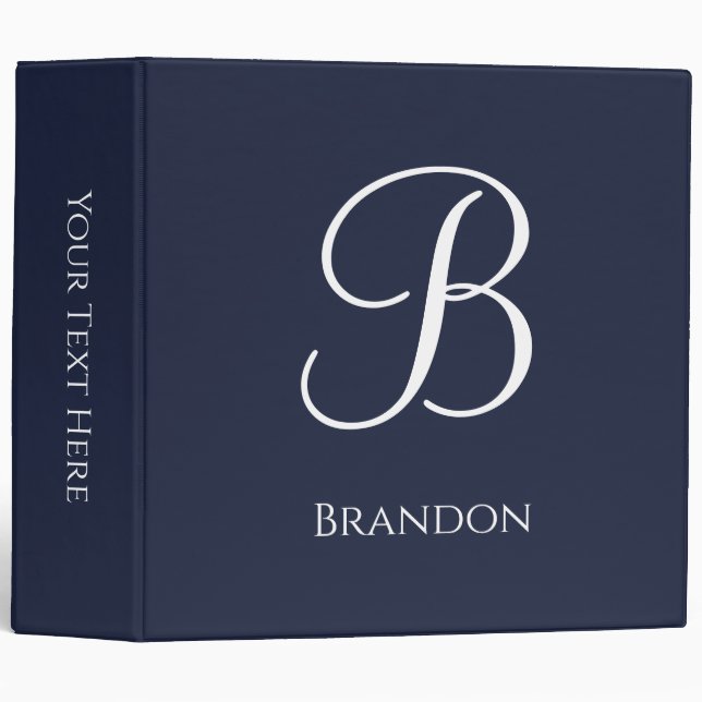 Navy Blue Personalized Name and Monogram Binder (Front/Spine)