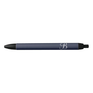Navy Blue Personalized Name and Monogram Black Ink Pen