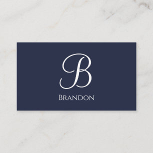 Navy Blue Personalized Name and Monogram Business Card