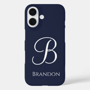 Navy Blue Personalized Name and Monogram iPhone 16 Case