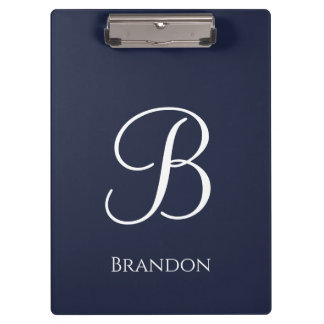 Navy Blue Personalized Name and Monogram Clipboard