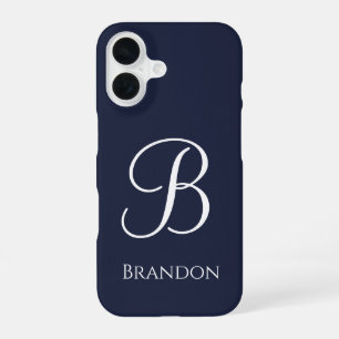 Navy Blue Personalized Name and Monogram iPhone 16 Case