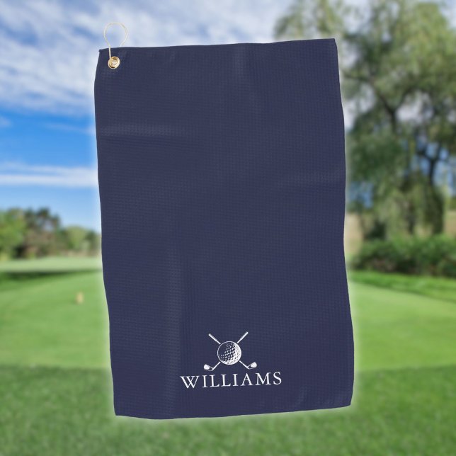 Navy Blue Personalized Name Golf Ball And Clubs Golf Towel (Navy Blue Personalized Name Golf Ball And Clubs Golf Towel)