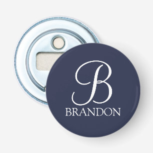 Navy Blue Personalized Script Monogram and Name Bottle Opener