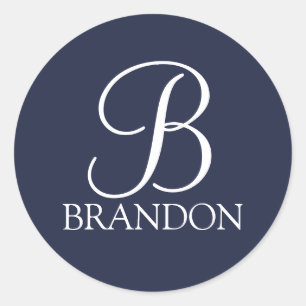 Navy Blue Personalized Script Monogram and Name Classic Round Sticker