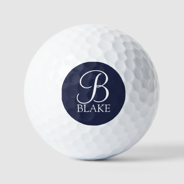 Navy Blue Personalized Script Monogram and Name Golf Balls (Front)