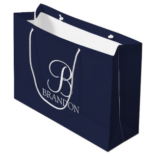 Navy Blue Personalized Script Monogram and Name Large Gift Bag