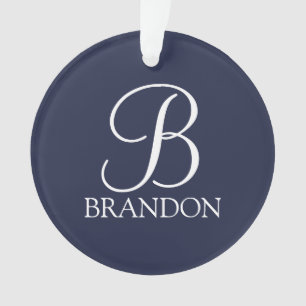 Navy Blue Personalized Script Monogram and Name Ornament