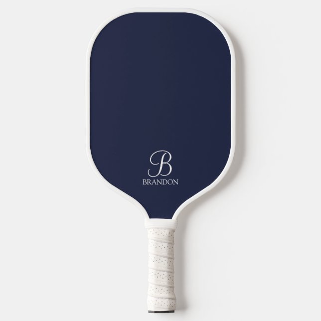 Navy Blue Personalized Script Monogram and Name Pickleball Paddle (Front)