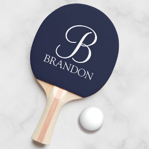 Navy Blue Personalized Script Monogram and Name Ping Pong Paddle