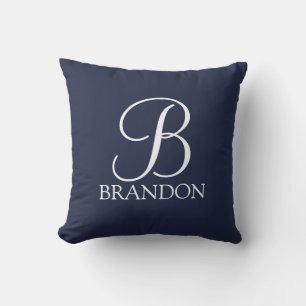 Navy Blue Personalized Script Monogram and Name Throw Pillow