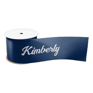 Navy Blue Personalized Script Name School Satin Ribbon