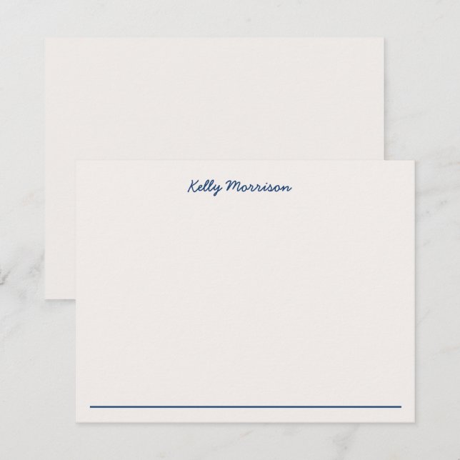 Navy Blue Personalized Stationery Ivory Card (Front/Back)