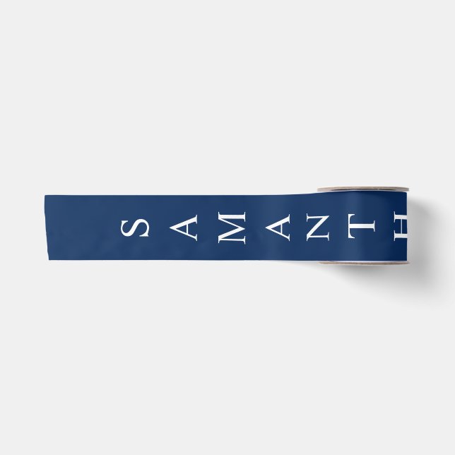 Navy Blue  Personalized Vertical Name  Satin Ribbon (Front)