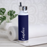 Navy Blue Personalized Wedding Bridesmaid Water Bottle<br><div class="desc">Gift your wedding bridesmaid or maid of honour with this vacuum trendy, insulated water bottle that features her name in white, stylized script on a navy blue colour background designed to match your wedding colour scheme. Personalize bottle by editing and replacing name with your own as desired. Select your water...</div>