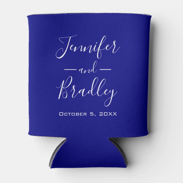 Navy Blue Personalized Wedding Can Cooler (Front)