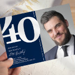 Navy Blue Photo 40th Birthday Party Invitation<br><div class="desc">Create lasting memories at your 40th birthday bash with these classic navy blue birthday party invitations! Featuring a large bold serif font showcasing the number '40', a photo of the birthday boy / girl, and a modern template that is easy to personalize, these invitations will capture the spirit of the...</div>