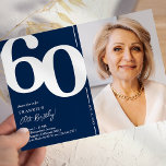 Navy Blue Photo 60th Birthday Party Invitation<br><div class="desc">Create lasting memories at your 60th birthday bash with these trendy navy blue and white birthday party invitations! Featuring a large bold serif font showcasing the number '60', a photo of the birthday boy / girl, and a modern template that is easy to personalize, these invitations will capture the spirit...</div>