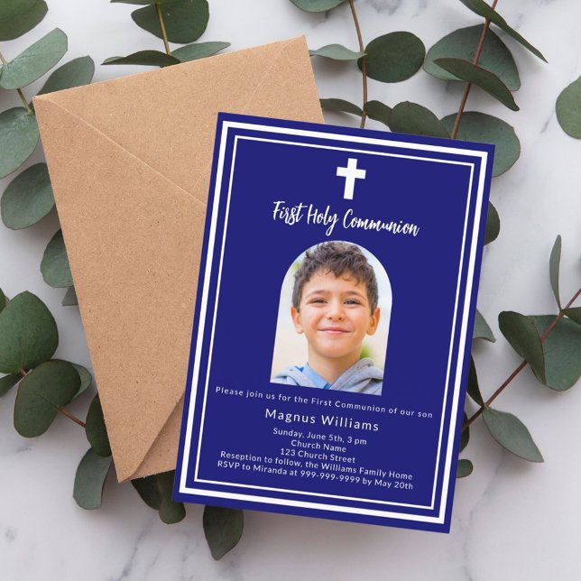 Navy blue photo arch First Holy Communion Invitation (Creator Uploaded)