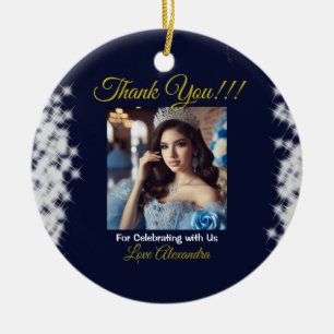 Navy Blue Photo Boho Quinceañera Spanish Favor Ceramic Ornament