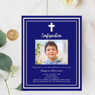 Navy blue photo boy Confirmation invitation