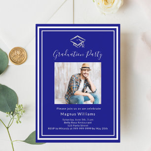 Navy blue photo cap Graduation Party Invitation