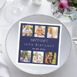Navy blue photo collage birthday party napkin<br><div class="desc">For a 50th (or any age) birthday,  celebrating his/her life with a collage of 6 of your high quality photos of her,  her friends,  family,  interest or pets.  Personalize and add a name,  age,  date.    A classic navy blue background.</div>