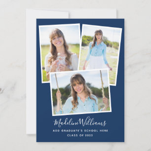 Navy Blue Photo Collage Graduation Party Invitation
