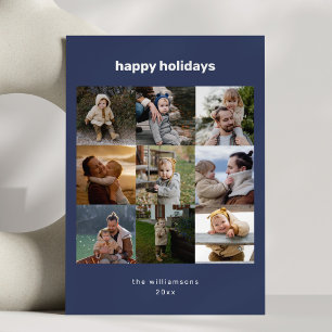 Navy Blue Photo Collage Grid Christmas Family Holiday Card