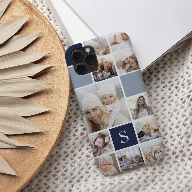 Navy Blue Photo Collage & Monogram Case-Mate iPhone Case (Creator Uploaded)
