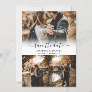 Navy Blue Photo Collage Save The Date Cards