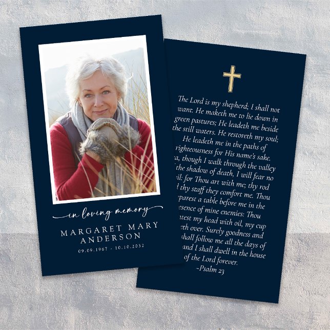 Navy Blue Photo Memorial Prayer Card (Creator Uploaded)