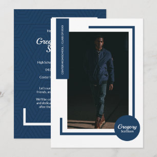 Navy Blue Photo Modern Photo Graduation Invite
