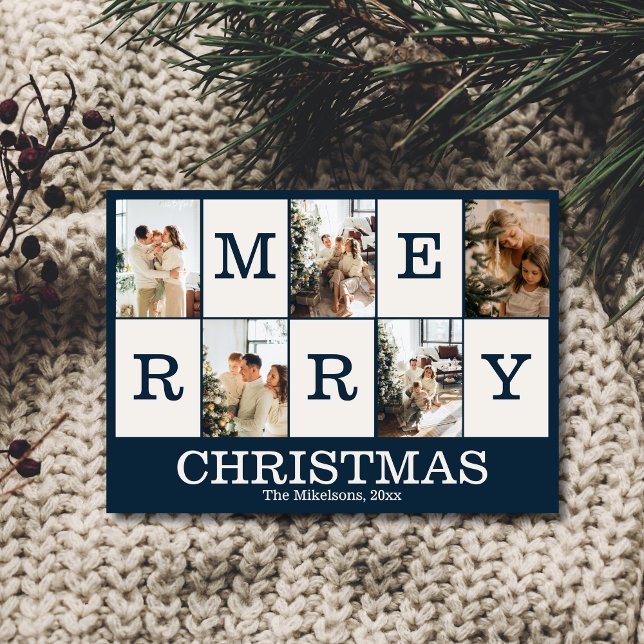 Navy Blue Photo personalized Merry Christmas Holiday Card (Creator Uploaded)