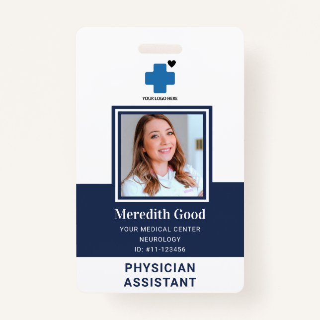 Navy Blue Photo Security ID Physician Assistant  Badge (Front)